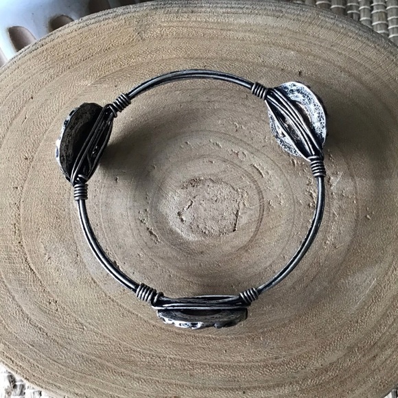 NEW Western Boho Wire Wrapped Bracelet 3-Faux Coin Rustic Mixed Metal Brutalist - Picture 5 of 12